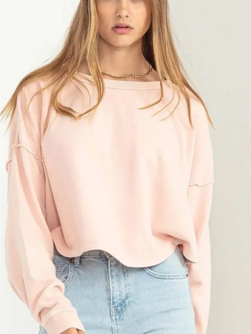 Double Zero Oversized Boxy Pullover in Blush Pink